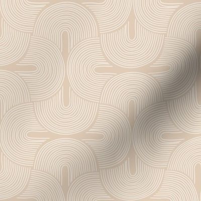 Retro groovy freehand pattern seventies wallpaper rainbows thin line white on tan  LARGE