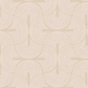 Retro groovy freehand pattern seventies wallpaper rainbows thin line white on tan  LARGE