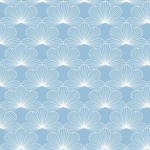 Japanese inspired minimalist lotus flower blossom spring summer design vintage retro style white on cornflower blue