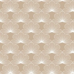 Japanese inspired minimalist lotus flower blossom spring summer design vintage retro style white on beige tan
