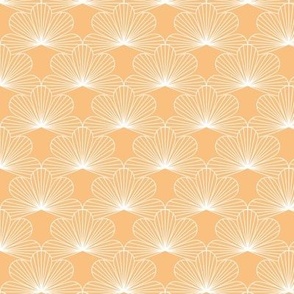 Japanese inspired minimalist lotus flower blossom spring summer design vintage retro style white on soft apricot orange