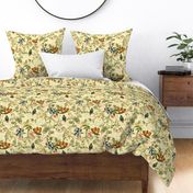 Vintage Birds of Paradise in the Nostalgic Tropical Flower Greenery Jungle - sunny light yellow - double layer