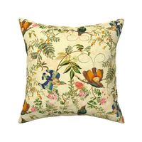 Vintage Birds of Paradise in the Nostalgic Tropical Flower Greenery Jungle - sunny light yellow - double layer