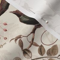 Vintage Birds of Paradise in the Nostalgic Tropical Flower Greenery Jungle - light sepia - double layer