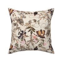 Vintage Birds of Paradise in the Nostalgic Tropical Flower Greenery Jungle - light sepia - double layer