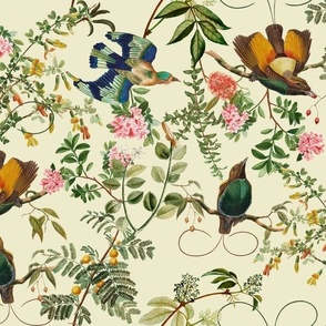 Vintage Birds of Paradise in the Nostalgic Tropical Flower Greenery Jungle - light yellow