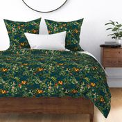 Vintage Birds of Paradise in the Nostalgic Tropical Flower Greenery Jungle - Teal double layer