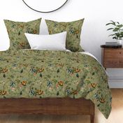 Vintage Birds of Paradise in the Nostalgic Tropical Flower Greenery Jungle - sage
