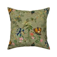 Vintage Birds of Paradise in the Nostalgic Tropical Flower Greenery Jungle - sage