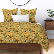 Vintage Birds of Paradise in the Nostalgic Tropical Flower Greenery Jungle - sunny orange- double layer