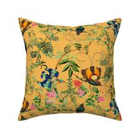 Vintage Birds of Paradise in the Nostalgic Tropical Flower Greenery Jungle - sunny orange- double layer