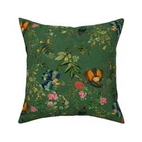 Vintage Birds of Paradise in the Nostalgic Tropical Flower Greenery Jungle - green double layer