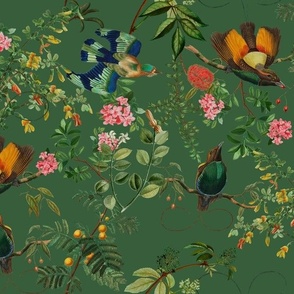 Vintage Birds of Paradise in the Nostalgic Tropical Flower Greenery Jungle - green