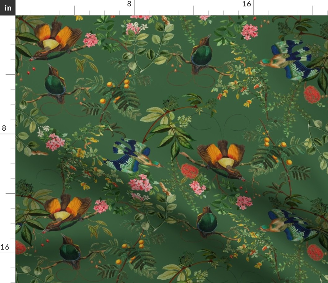 Vintage Birds of Paradise in the Nostalgic Tropical Flower Greenery Jungle - green