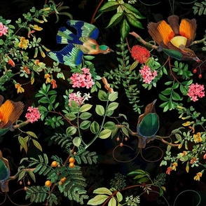 Vintage Birds of Paradise in the Nostalgic Tropical Flower Greenery Jungle - black 