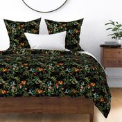 Vintage Birds of Paradise in the Nostalgic Dark Moody Floral Tropical Flower Greenery Jungle - black double layer