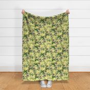 vintage tropical passionflowers, antique green leaves and nostalgic beautiful blossoms   Tropical jungle fabric, - sunny yellow Fabric double layer