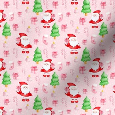Small Scale Christmas Santa Candy Canes Holiday Gifts and Trees on Pink