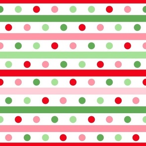Bigger Scale Christmas Stripes and Dots Candy Red Green Pink