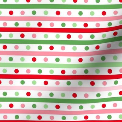 Smaller Scale Christmas Stripes and Dots Candy Red Green Pink