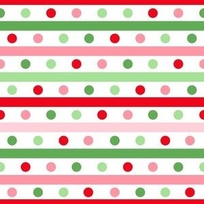 Smaller Scale Christmas Stripes and Dots Candy Red Green Pink