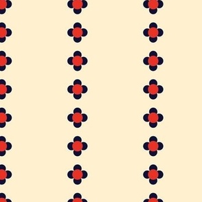Small Geometric Flower Stripes in Red and Navy on Cream