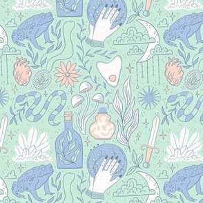 Eclectic witch- pastel green and periwinkle 