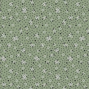 Mitzi Ditsy: Sage & Black Tiny Floral, Green Dotted Floral