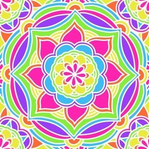 Bright Rainbow Mandala Pattern White (large)