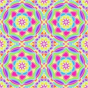 Bright Rainbow Mandala Pattern White (medium)