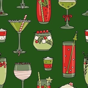 Christmas Cocktails on Dark Green (Large Scale)