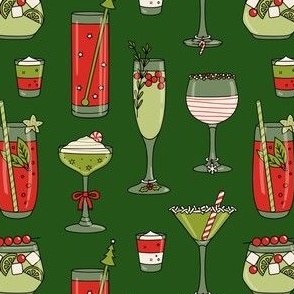 Christmas Cocktails on Dark Green (Small Scale)