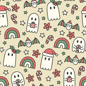 Christmas Ghosts on Beige (Large Scale)