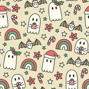 Christmas Ghosts on Beige (Small Scale)