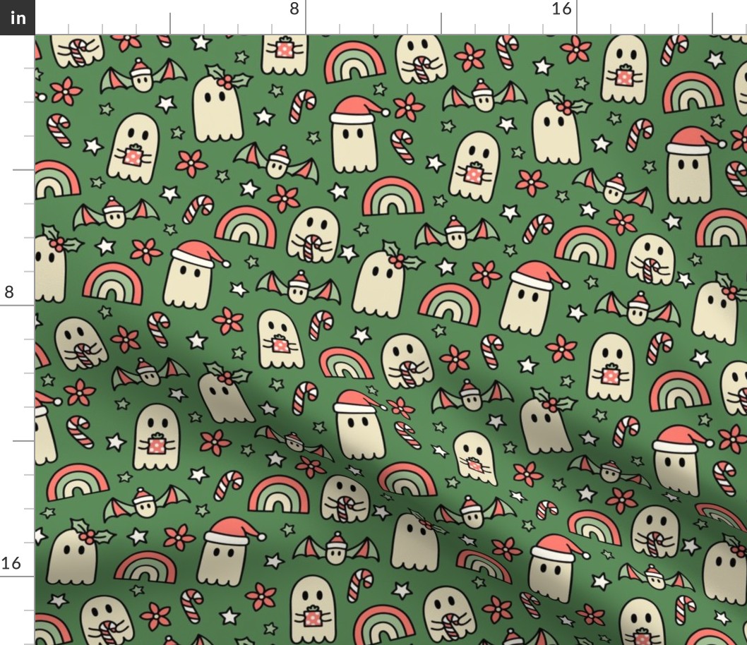 Christmas Ghosts on Green (Large Scale)