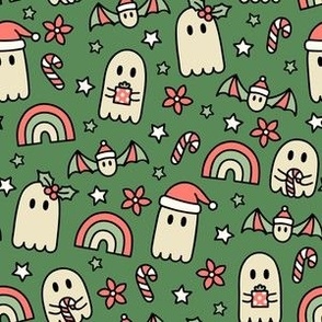 Christmas Ghosts on Green (Small Scale)