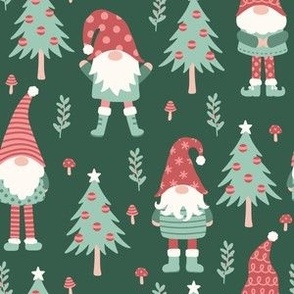 Cute Christmas Gnomes on Green (Small Scale)