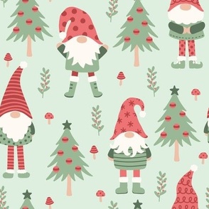 Cute Christmas Gnomes on Mint (Large Scale)
