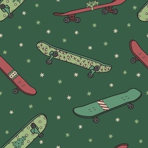 Christmas Skateboards on Green (Large Scale)