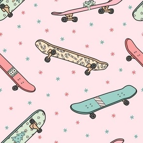 Christmas Skateboards on Pink (Large Scale)