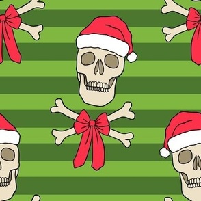 Christmas Skull & Crossbones on Green Stripe (Large Scale)