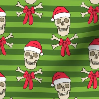 Christmas Skull & Crossbones on Green Stripe (Small Scale)