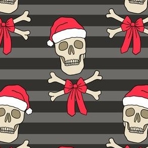 Christmas Skull & Crossbones on Gray Stripe (Small Scale)