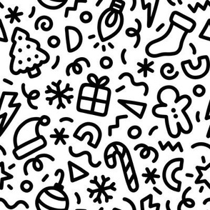 Chunky Christmas Doodles in Black & White (Large Scale)