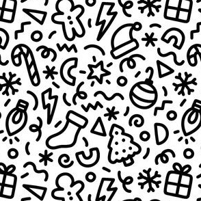 Chunky Christmas Doodles in Black & White (Small Scale)