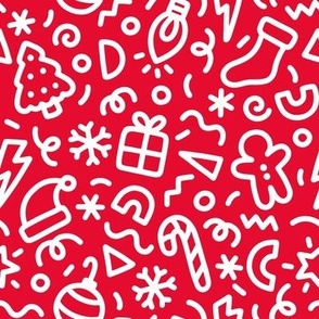 Chunky Christmas Doodles in White & Red (Large Scale)