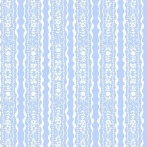 Scalloped edge ribbon floral stripes on blue