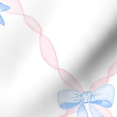 Blue bows pink ribbons grandmillennial wallpaper