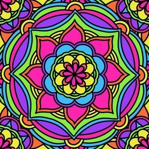 Bright Rainbow Mandala Pattern Black large