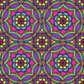 Bright Rainbow Mandala Pattern Black  medium